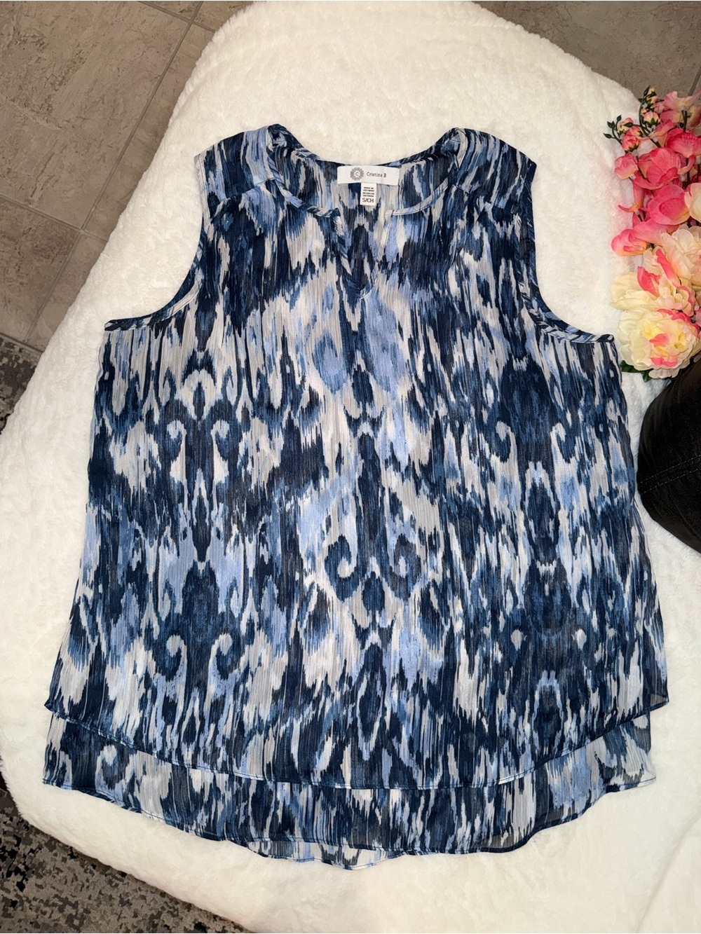 3 x 20$ Cristina Blue & White Ikat-Print Sleeveless Camisole Size S